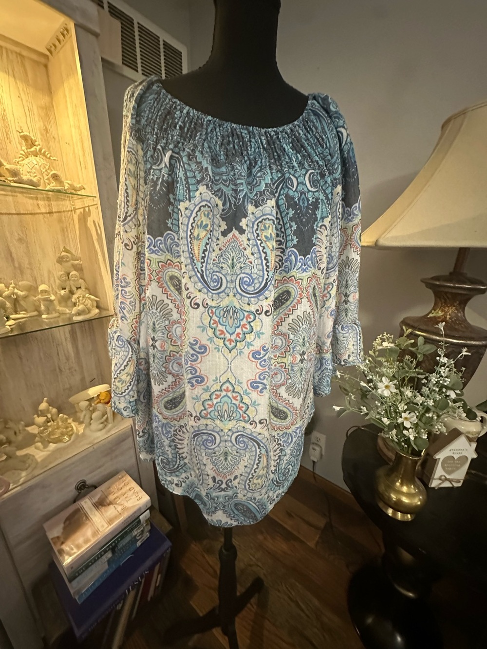 Zac & Rachel Blue Multi Paisley Off-Shoulder Tunic